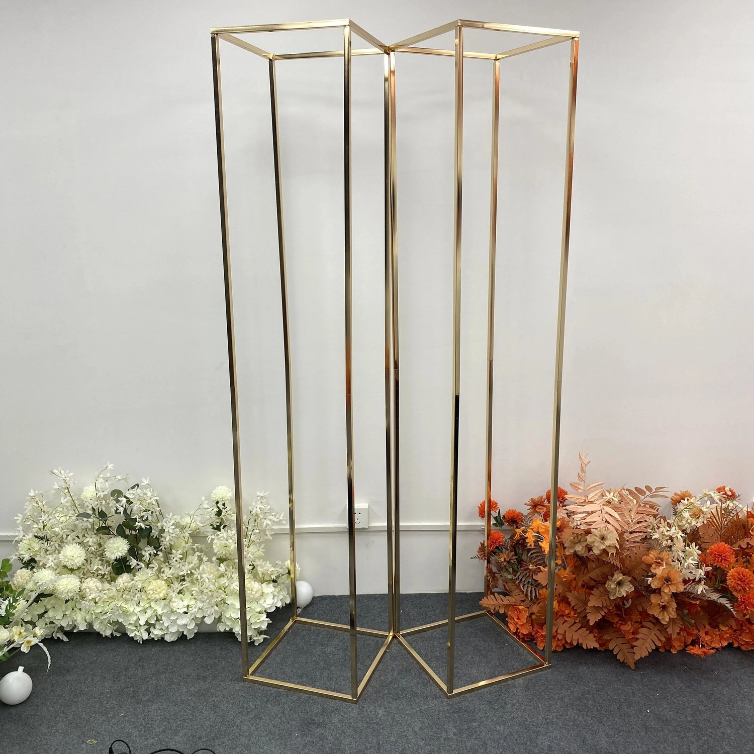 2M Iron Square Screen Gilded Flower Stand Wedding Arch Props Backdrop Geometric Shelf Cake Pillar Birthday Party Supplies Frame