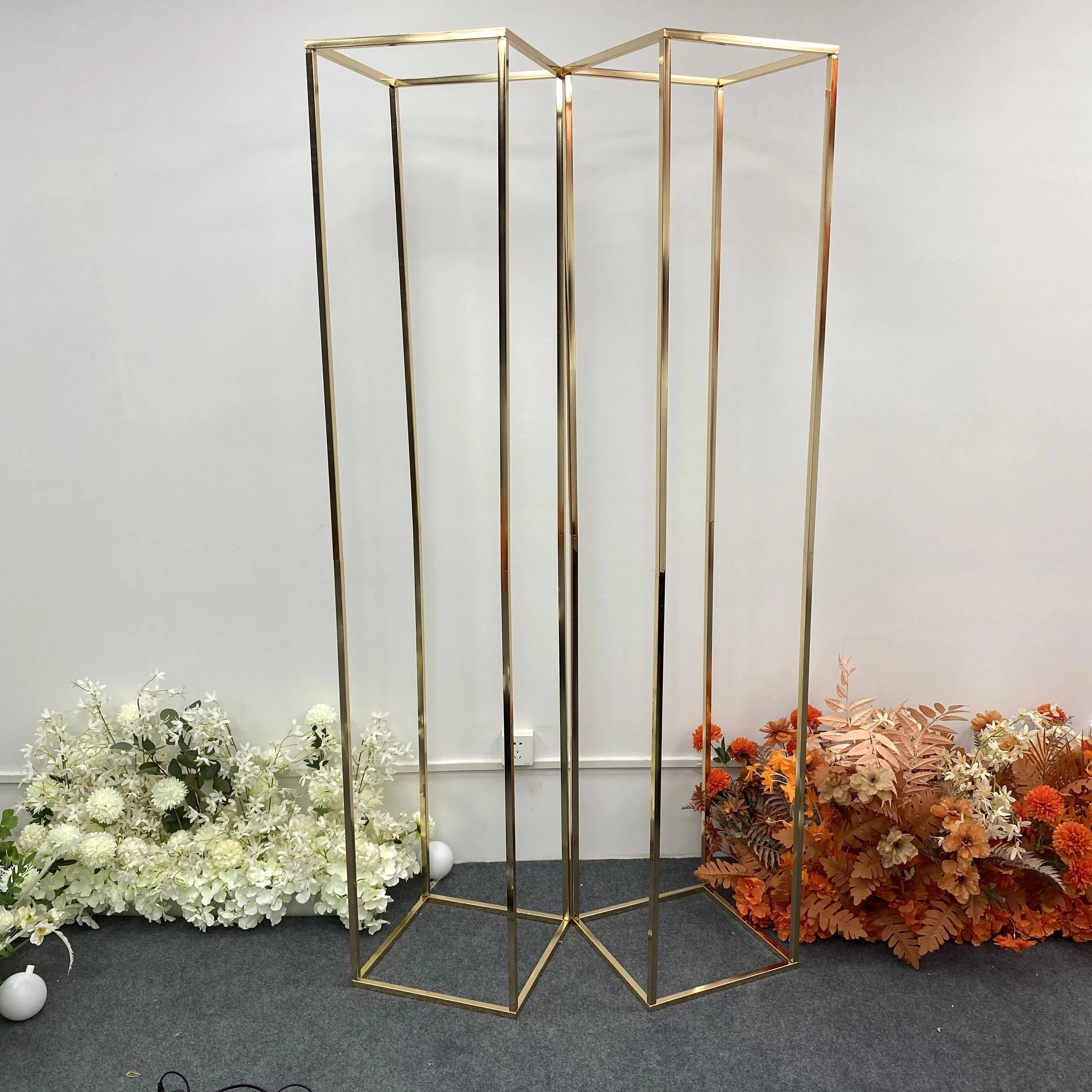 2M Iron Square Screen Gilded Flower Stand Wedding Arch Props Backdrop Geometric Shelf Cake Pillar Birthday Party Supplies Frame