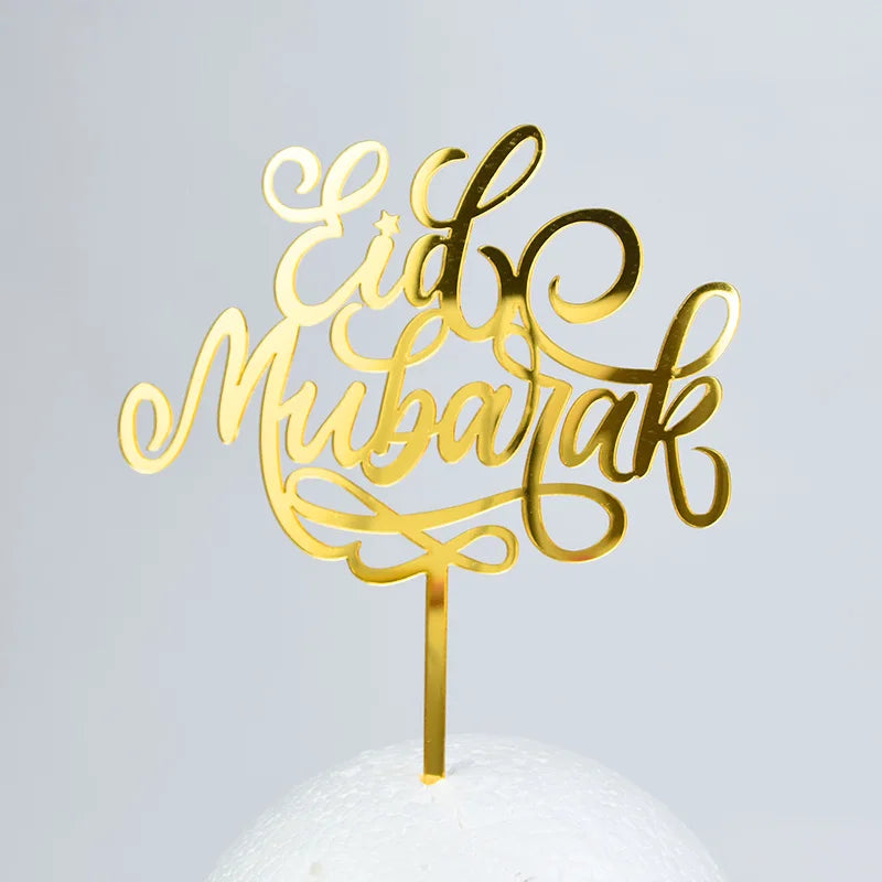 Eid Mubarak Cake Topper Set Shiny Acrylic Ramadan Kareem Birthday Sign Cupcake Toppers Birthday Party Cake Decorations Supplies