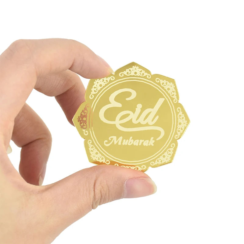 10Pcs/lot Eid Mubarak Acrylic Cupcake Toppers Mirror Gold Cake Topper 2024 Ramadan Islamic Muslim Party DIY Decorations Supplies