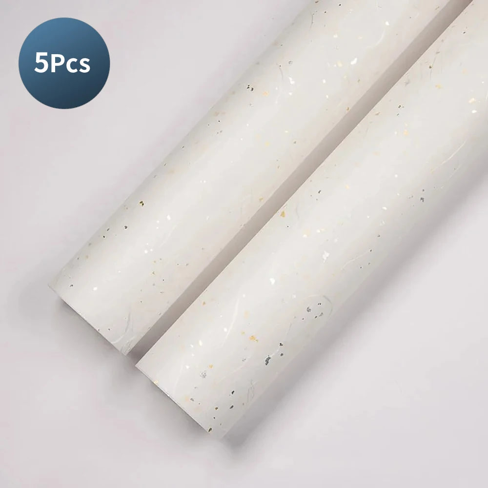 Korean Floral Wrapping Paper Set – 5 Sheets in 6 Colors with Gold/Silver Sparkle Accents