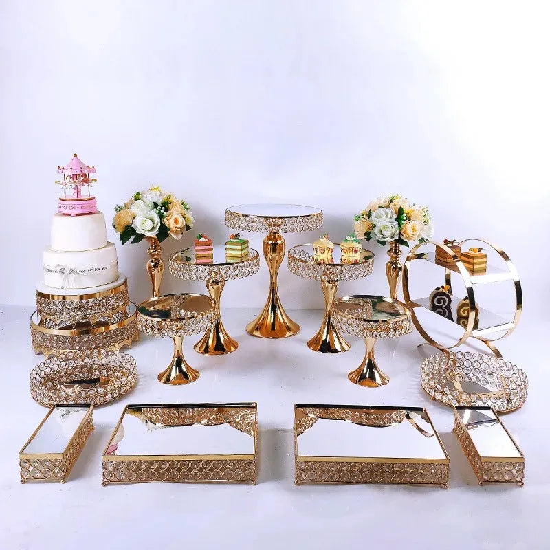 Luxury 3 to 16 pcs Crystal Round Candy Cake Stands , Party Wedding Props Gold Silver Cupcake Dessert Decorating Supplies