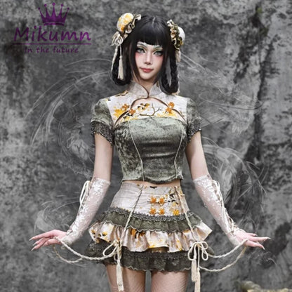 Mikumn Blood Supply Original Gothic Lolita Lace Cake Skirt Women Chinese Style Buckle High Waist Cosplay Party Mini Skirts