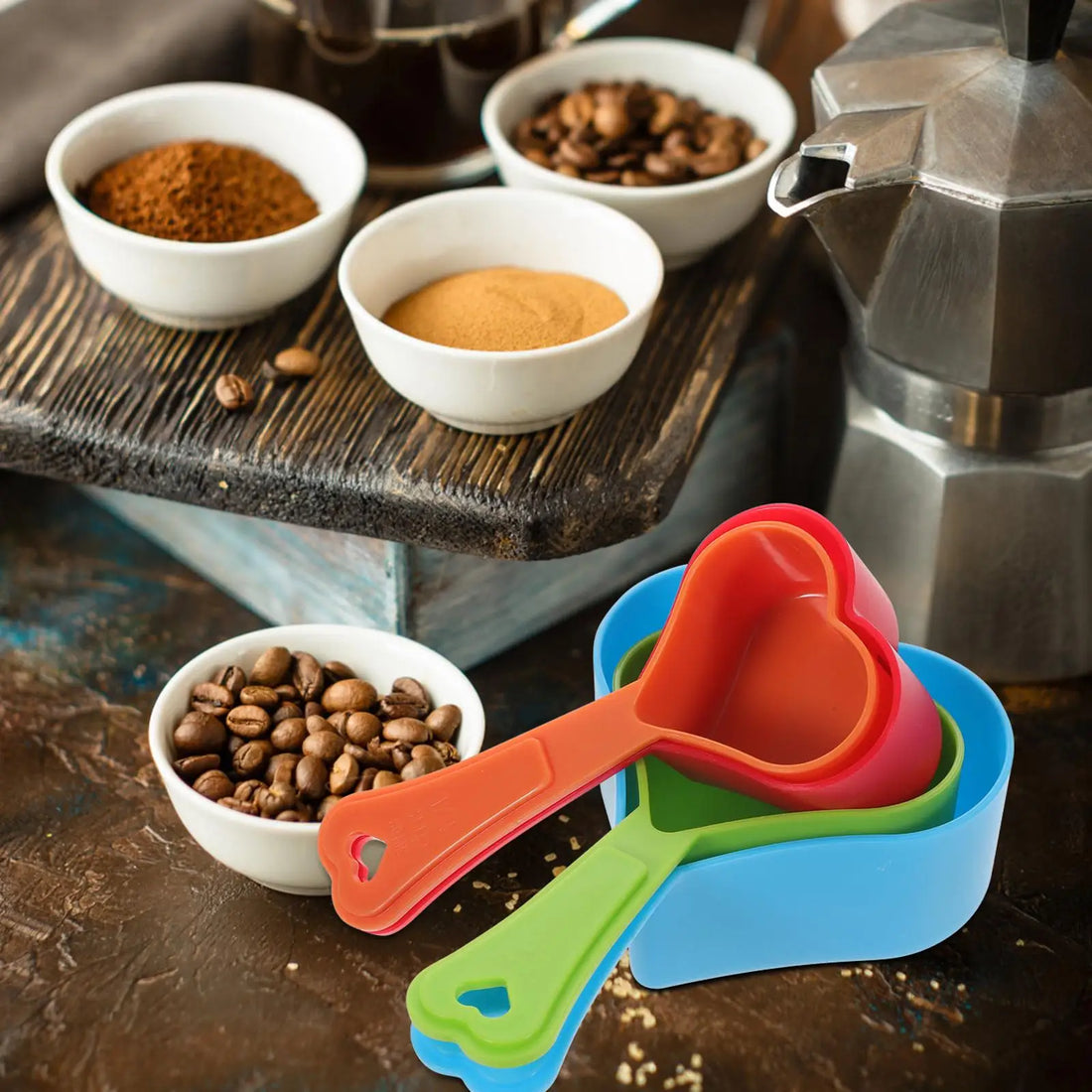 4 Pcs Heart Shaped Measuring Spoon Set for Liquid Ingredients Dry Baking Cooking Coffee Plastic Stackable Kitchenware