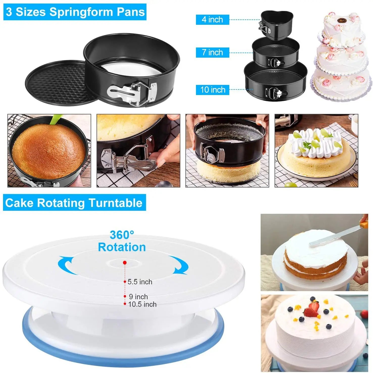 398pcs Cake Turntable Cake Decorating Tools Kit Baking Tool Rotary Table Piping Nozzles Icing Bag Set Bakeware Supplies Sets