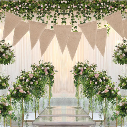 10M Burlap Flags Banner Triangle Bunting Flags Pennant Banner Brown Flags String Party Hanging Decor Supplies for Celebration