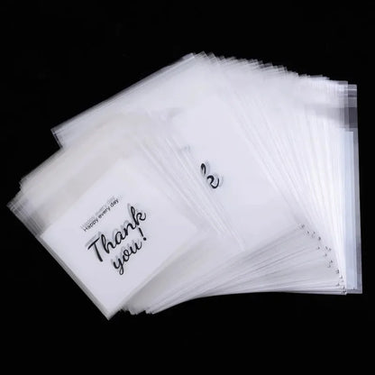 300/100Pcs Thank You Candy Bag Plastic Self-Adhesive Biscuit Snacks Chocolates Lollipop Baking Wedding Birthday Party Gift Bags