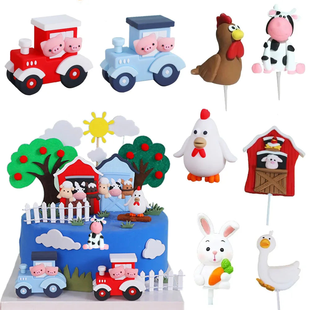 1pcs Farm Animal Party Cake Decoration Animal Cake Topper Kid Baby Shower Birthday Party Cake Decor Farm Animal Theme Party