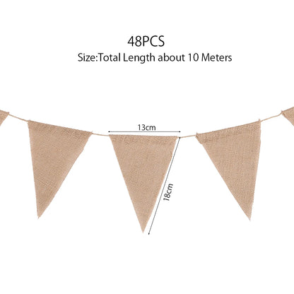 10M Burlap Flags Banner Triangle Bunting Flags Pennant Banner Brown Flags String Party Hanging Decor Supplies for Celebration