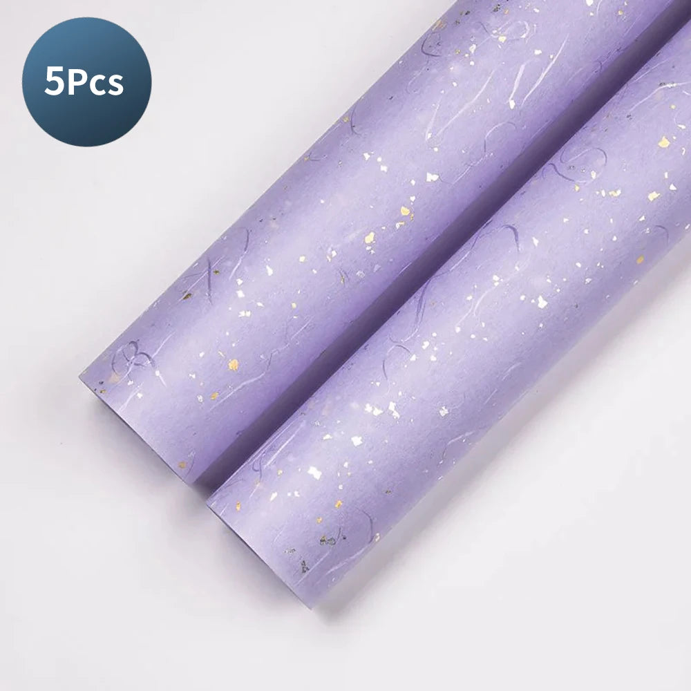 Korean Floral Wrapping Paper Set – 5 Sheets in 6 Colors with Gold/Silver Sparkle Accents
