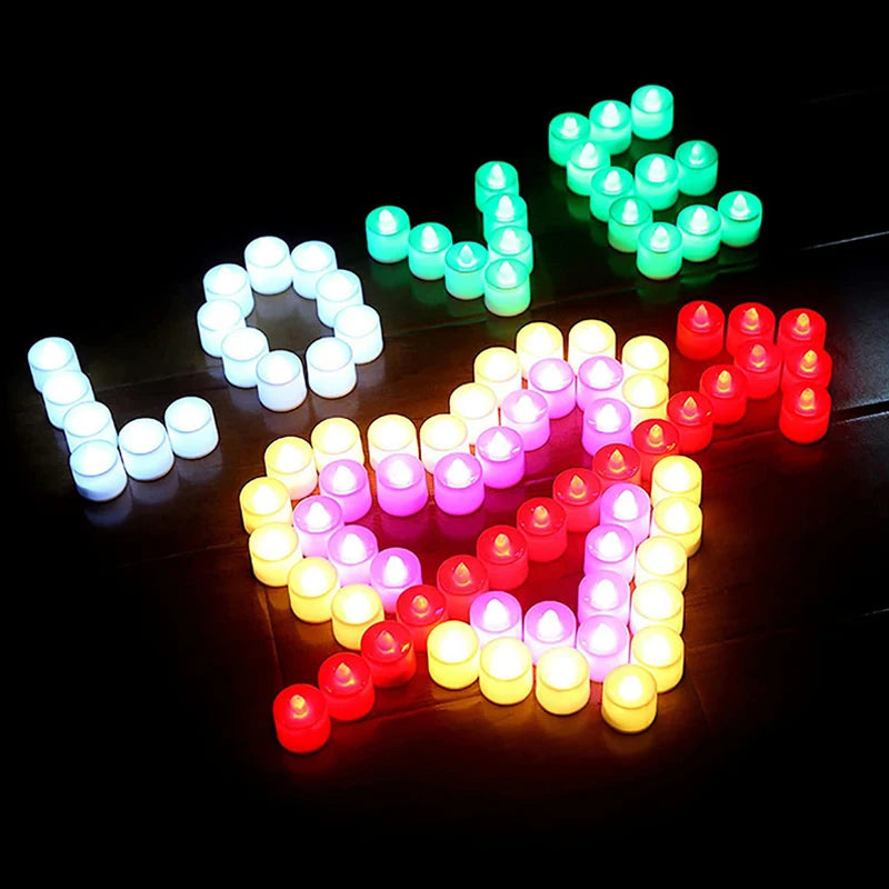12-1Pcs Colorful LED Candles Battery Operated Flameless Tealight Fake Candles Lamp Wedding Birthday Party Home Decoration Lights