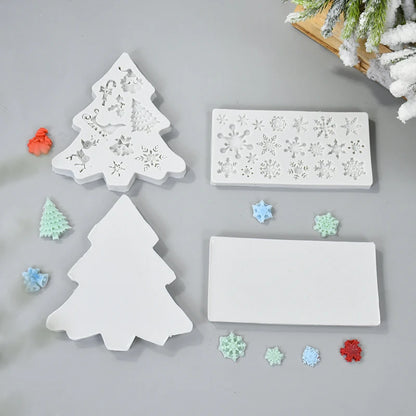 Chrsitmas Decor Silicone Mold Snowflake Xmas Tree Shape Baking Tool Cake Mold Candy Chocolate Biscuits Mould Decoration Supplies