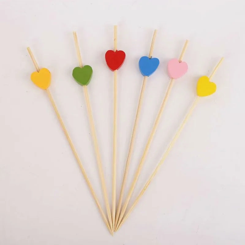 50/100Pcs/set Red Heart Fruit Sticks Disposable Bamboo Sticks Valentines Day Party Supplies Wedding Bridal Shower Birthday Decor