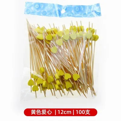 50/100Pcs/set Red Heart Fruit Sticks Disposable Bamboo Sticks Valentines Day Party Supplies Wedding Bridal Shower Birthday Decor