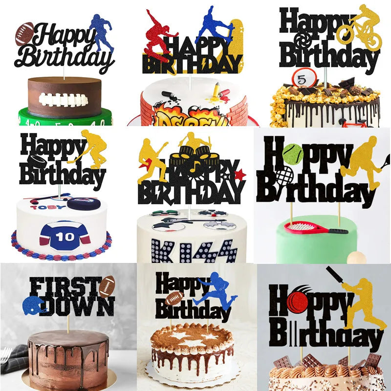 Cricket Basketball Cake Topper Football Soccer Rugby Happy Birthaday Kid Party Cupcake Toppers Decoration Baking Supplies DIY