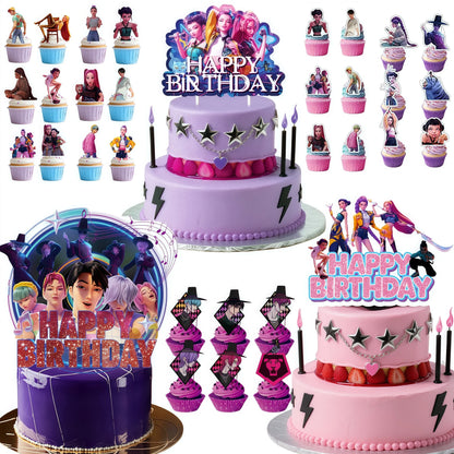 Demon Hunters Cake Topper、Saja Boys Birthday Decorations Cupcake Toppers ，Theme Party Supplies, Kpop Birthday Cake Decorations