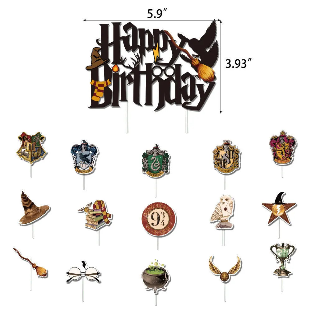 Magic Academy Theme Cake Decoration Cartoon Magician Paper Cupcake Topper for Kids Birthday Party Cake Decoration Supplies