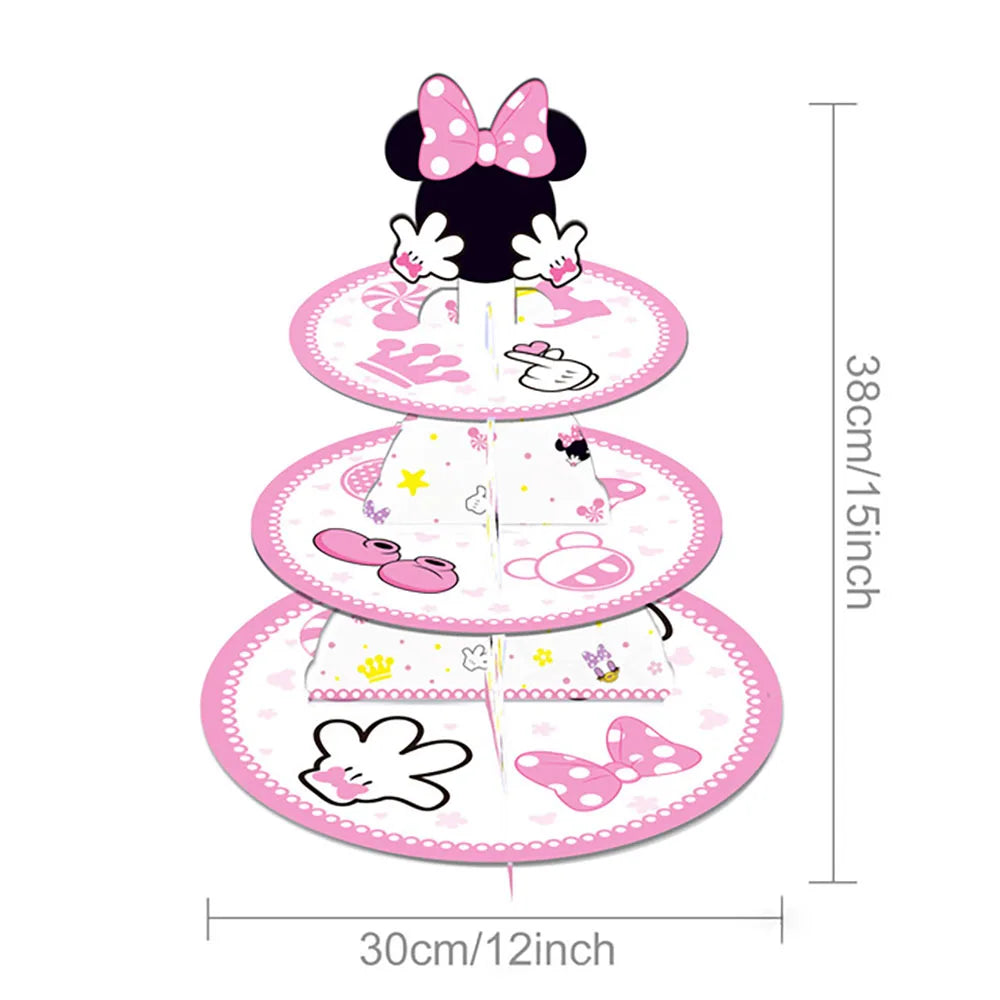 Disney Minnie Mickey Mouse Cake Stand Party Decorations For Baby Shower Kids Favors Cake Flag Anniversaire Party Cake Supplies