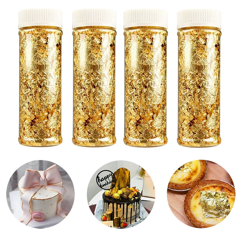 2g Food Grade Shiny Gold Foil Schabin Flakes 24K Gold Silver Rose Gold Leaf Decorative Cake Dessert Kitchen Supplies