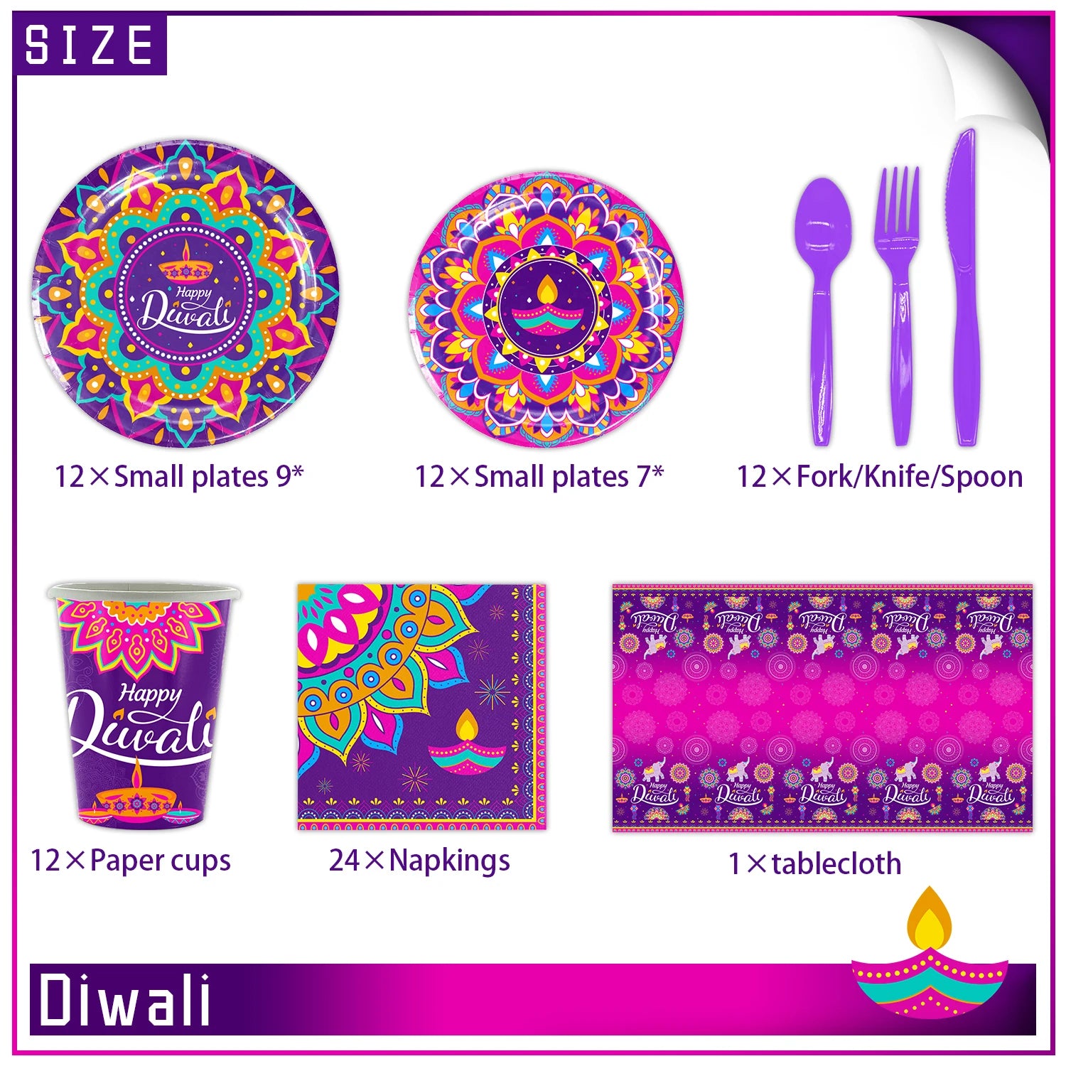 Diwali Festival Theme Festivities Party Disposable Tableware Plates Balloon Background Candle Decoration Supplies Photo Props