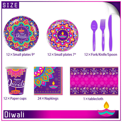 Diwali Festival Theme Festivities Party Disposable Tableware Plates Balloon Background Candle Decoration Supplies Photo Props