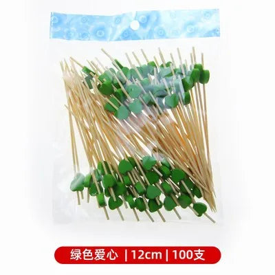 50/100Pcs/set Red Heart Fruit Sticks Disposable Bamboo Sticks Valentines Day Party Supplies Wedding Bridal Shower Birthday Decor