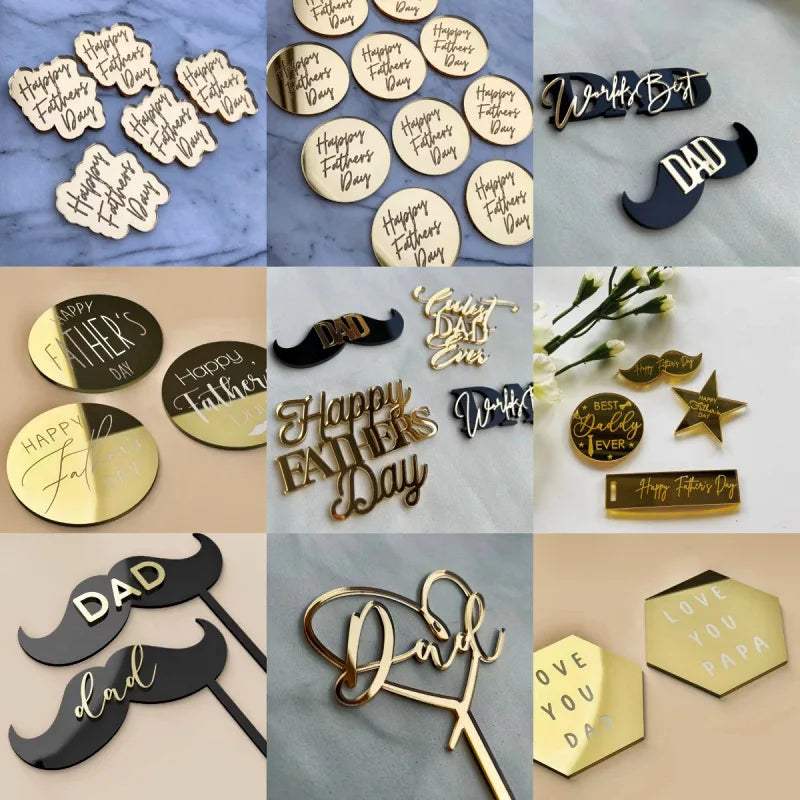 10/5pcs Acrylic Best Father Ever Happy Father`s Day Cake Toppers for Father`s Day Baking Cake Decor Happy Birthday Decoration