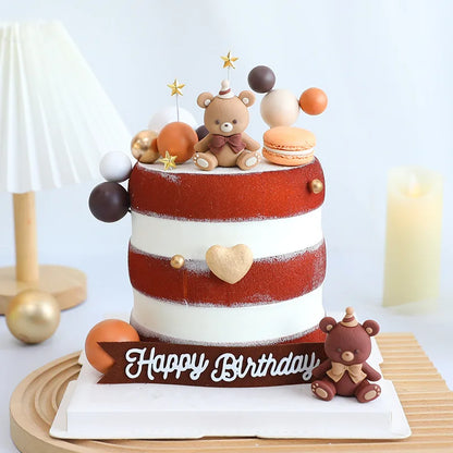 Pink Blue Bear Cake Topper Baby Shower Boy Girl Birthday Party Cake Decor Adult Birthday Gifts Wedding Cake Decorating Baking