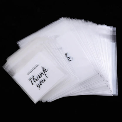 300/100Pcs Thank You Candy Bag Plastic Self-Adhesive Biscuit Snacks Chocolates Lollipop Baking Wedding Birthday Party Gift Bags