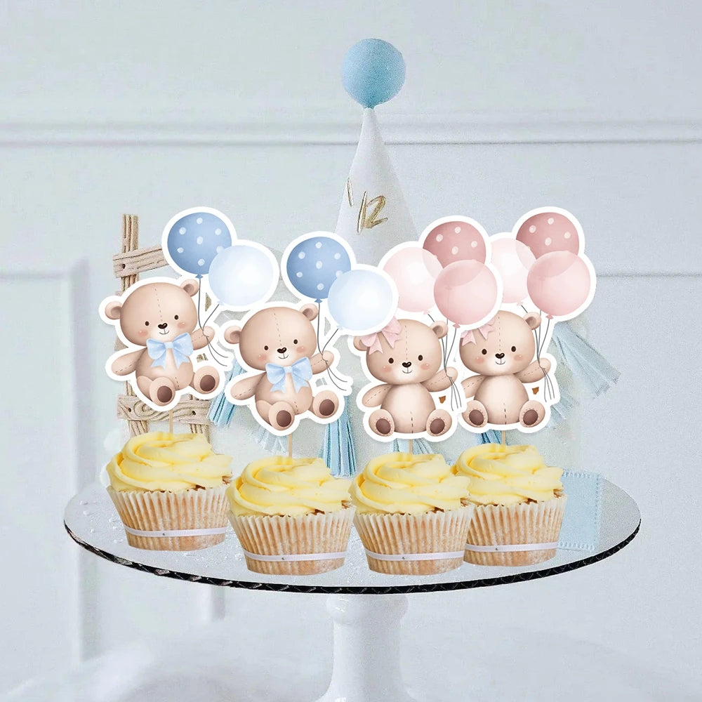 20pcs Balloon Bear Cupcake Toppers – Baby Shower & Kids Birthday Party Decorations