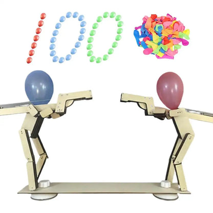 Balloon wooden Man Battle Handmade Wooden Shooting Puppet Balloon Game Party Fun Board Game with 100 Balloons for 2 Adult Player