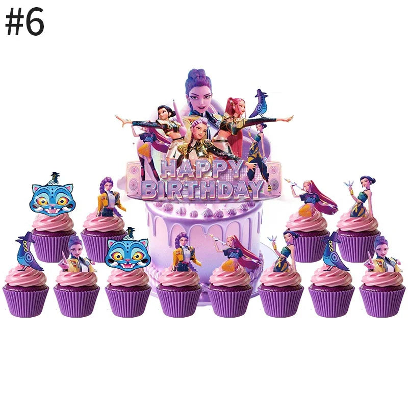 Demon Hunters Paper Cupcakes Topper Decor Birthday Cake Topper Set K-pop Anime Movie Demon Hunters Girls Party Cake Decoration