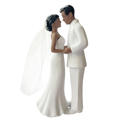 Elegant Bride &amp; Groom Wedding Cake Topper with Veil 4.3" - Anniversary, Bridal Shower, Engagement Party Decoration