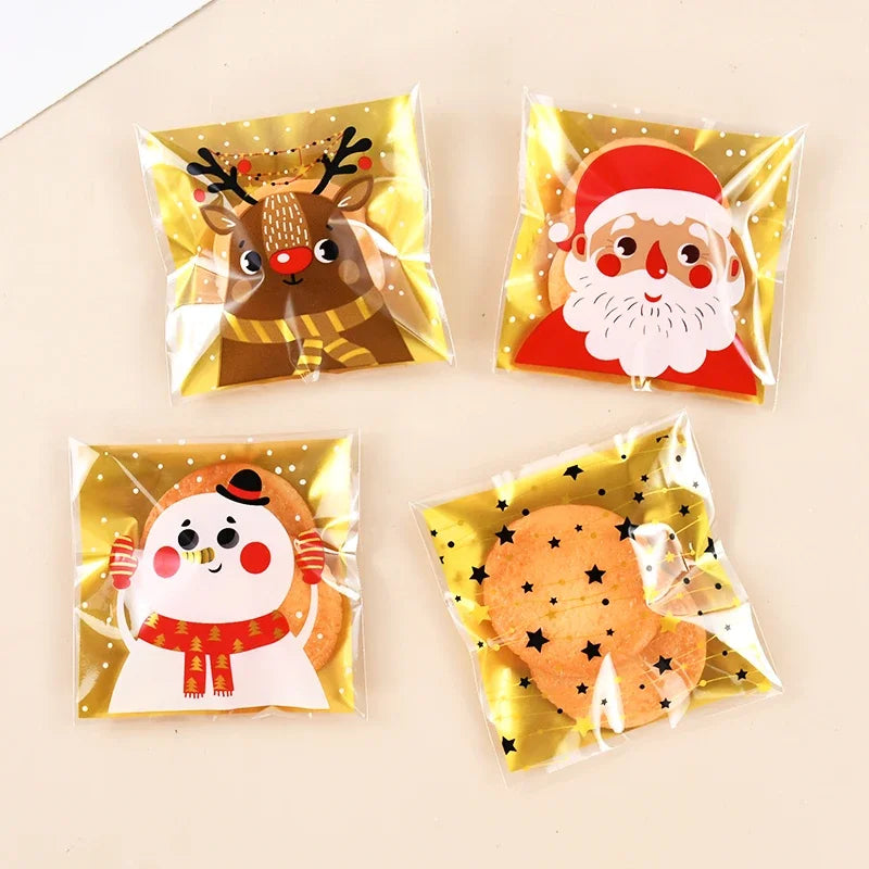 Christmas Candy Bag, Santa Claus/snowman/deer, Plastic Self-adhesive Self Sealing Bag, Suitable for Food Baking Products,100pcs