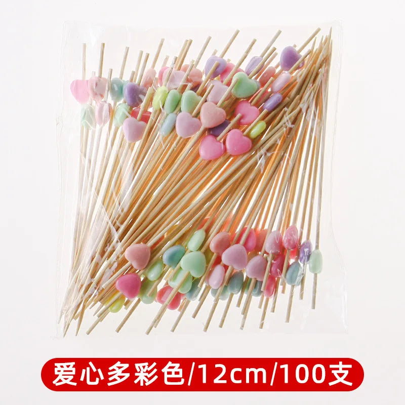 50/100Pcs/set Red Heart Fruit Sticks Disposable Bamboo Sticks Valentines Day Party Supplies Wedding Bridal Shower Birthday Decor