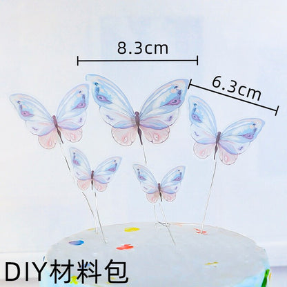 Happy Birthday Butterfly Theme Cake ToppersHandmade Painted Wedding Birthday Party Cake Decoration Party Baking Supplies Gift