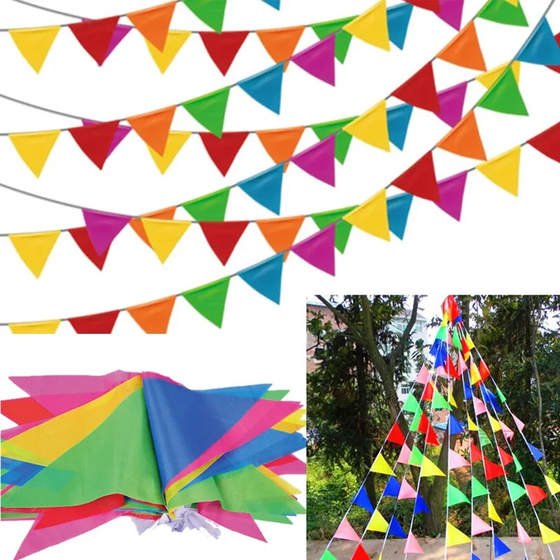 Multicolored Bunting Banner Triangle Flags Nylon Fabric Pennant Festival Outdoor Party Decor