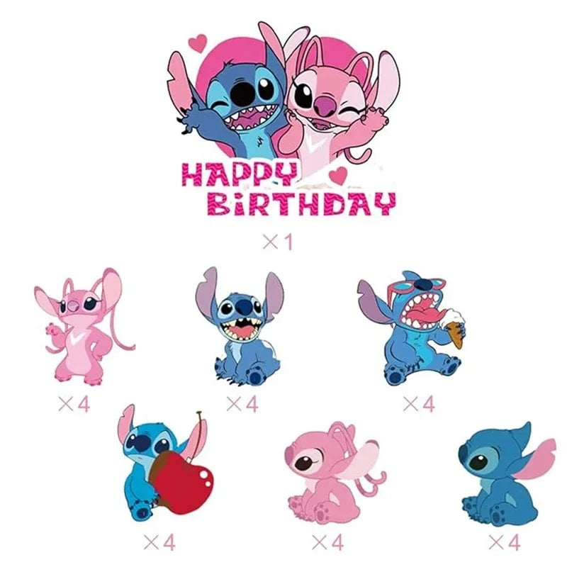 Lilo &amp; Stitch Blue Glitter Cake Toppers Kids Favor Pink Angel Party Cake Topper Cupcake Topper for Kid Birthday Decor Baby Showe