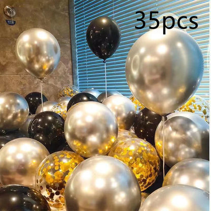 16pcs Black Metallic Sequin Balloons – Party Decorations for Birthday, Wedding &amp; Graduation