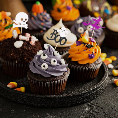 Halloween Cupcake Toppers Glitter Ghost Pumpkin Cat Boo Witch cake Picks for Happy Halloween Theme birthday party Baking Decor