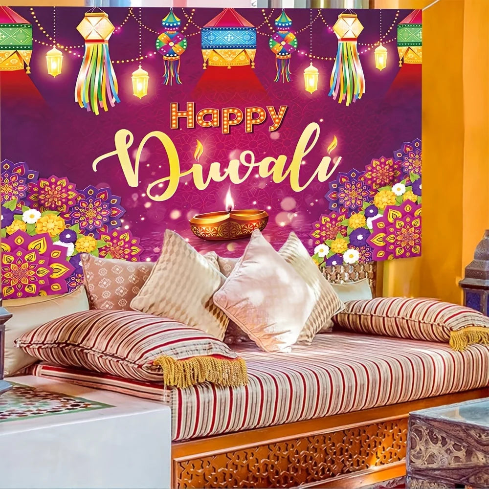 Diwali Festival Theme Festivities Party Disposable Tableware Plates Balloon Background Candle Decoration Supplies Photo Props