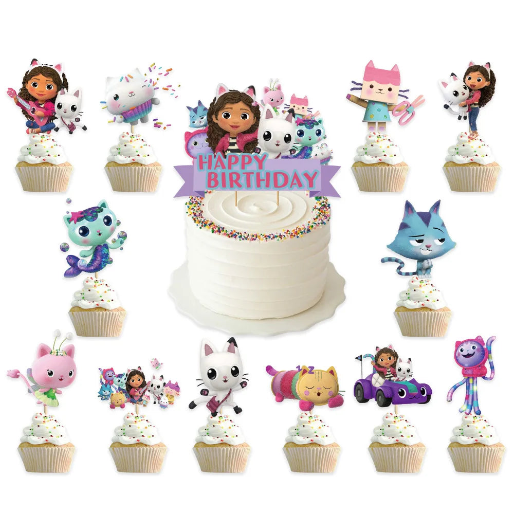 Gabby Dollhouse Birthday Cake Topper Set Decorations Cat Theme Set Supply Party Decor Gabbys Doll house for Chil