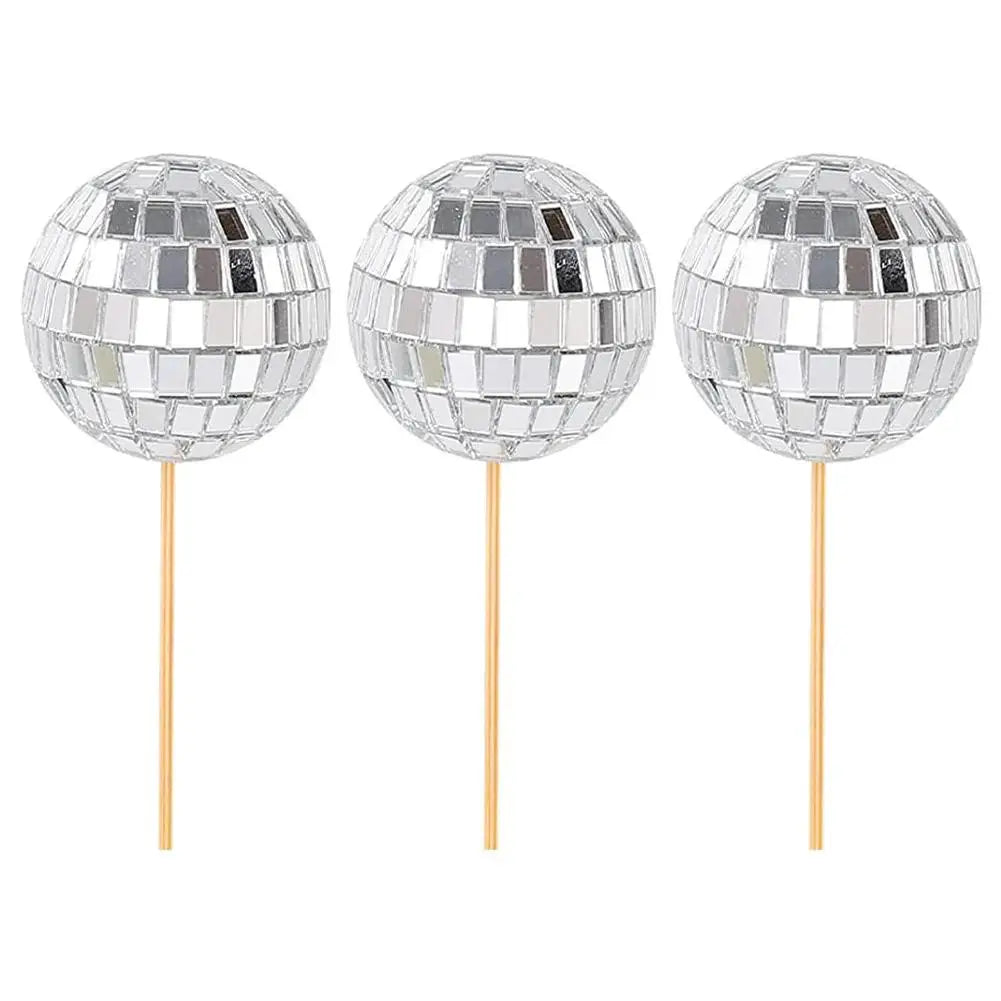 3/5/12pcs Mirror Ball Cake Decoration Disco Retro Dance Disco Silver Cake Supplies Club Golden Topper Birthday Party Y1r2