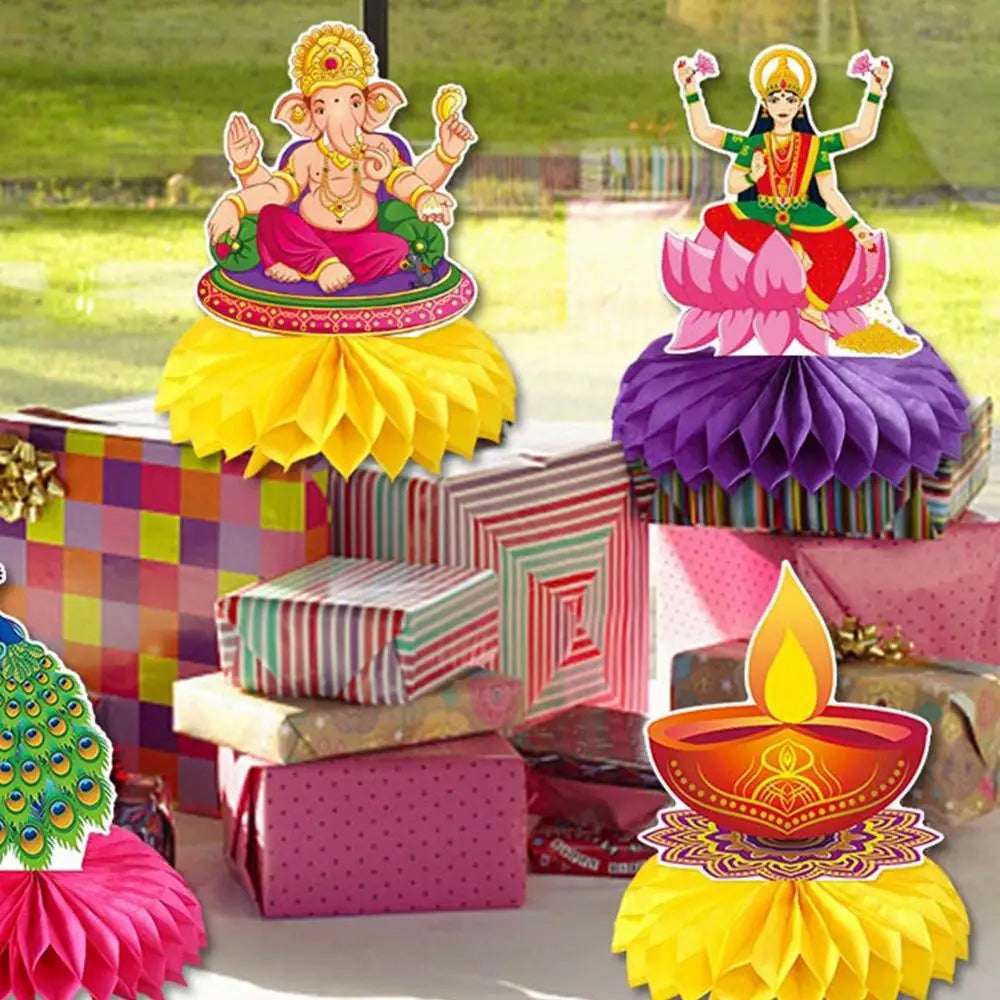 Cutout Decorations for Diwali 9X 3D Paper Crafts Table Topper Double Sided Festive Desktop Ornaments Lights Event Honeycombs for