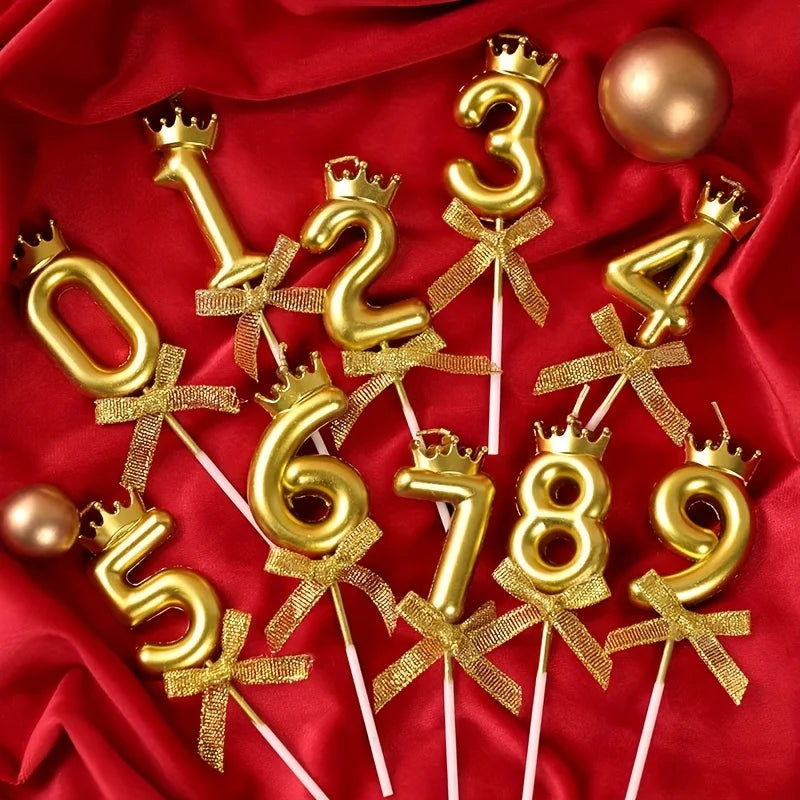 Golden Crown Bowknot Digital Candle Birthday Cake Decoration Valentine&