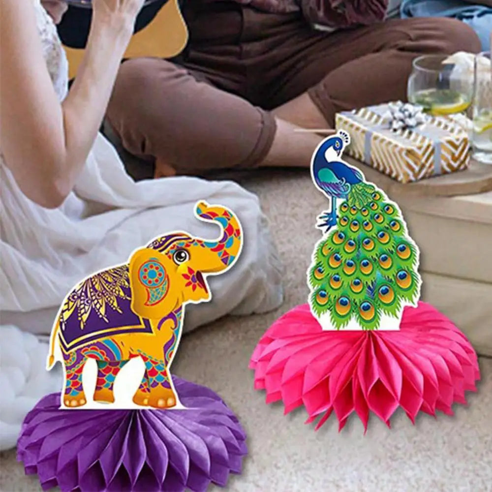 Cutout Decorations for Diwali 9X 3D Paper Crafts Table Topper Double Sided Festive Desktop Ornaments Lights Event Honeycombs for