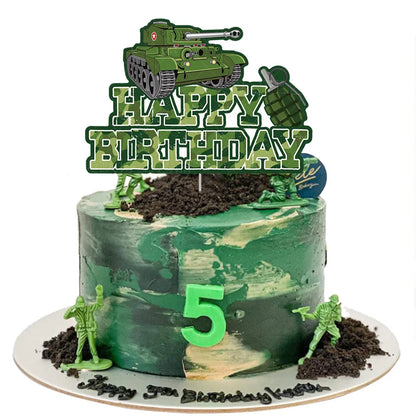 Camouflage Birthday Party Tank Cake Topper Happy Birthday Sign Cake Decor Soldier Camouflage Army Military Birthday Party Decors