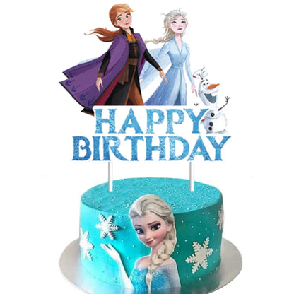 Disney Frozen Elsa Birthday Decorations Frozen Queen Anna Baby Shower Wedding Party Supplies Cake Topper Kit Cup Cake Tableware