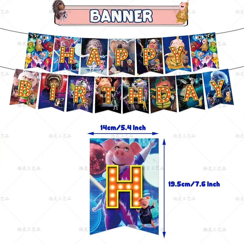 Cartoon Sing2 Theme DIY Balloons Party Supplies Birthday Banner Latex Balloon Decoration Cake Supplies Kid Girl gift
