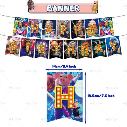 Cartoon Sing2 Theme DIY Balloons Party Supplies Birthday Banner Latex Balloon Decoration Cake Supplies Kid Girl gift